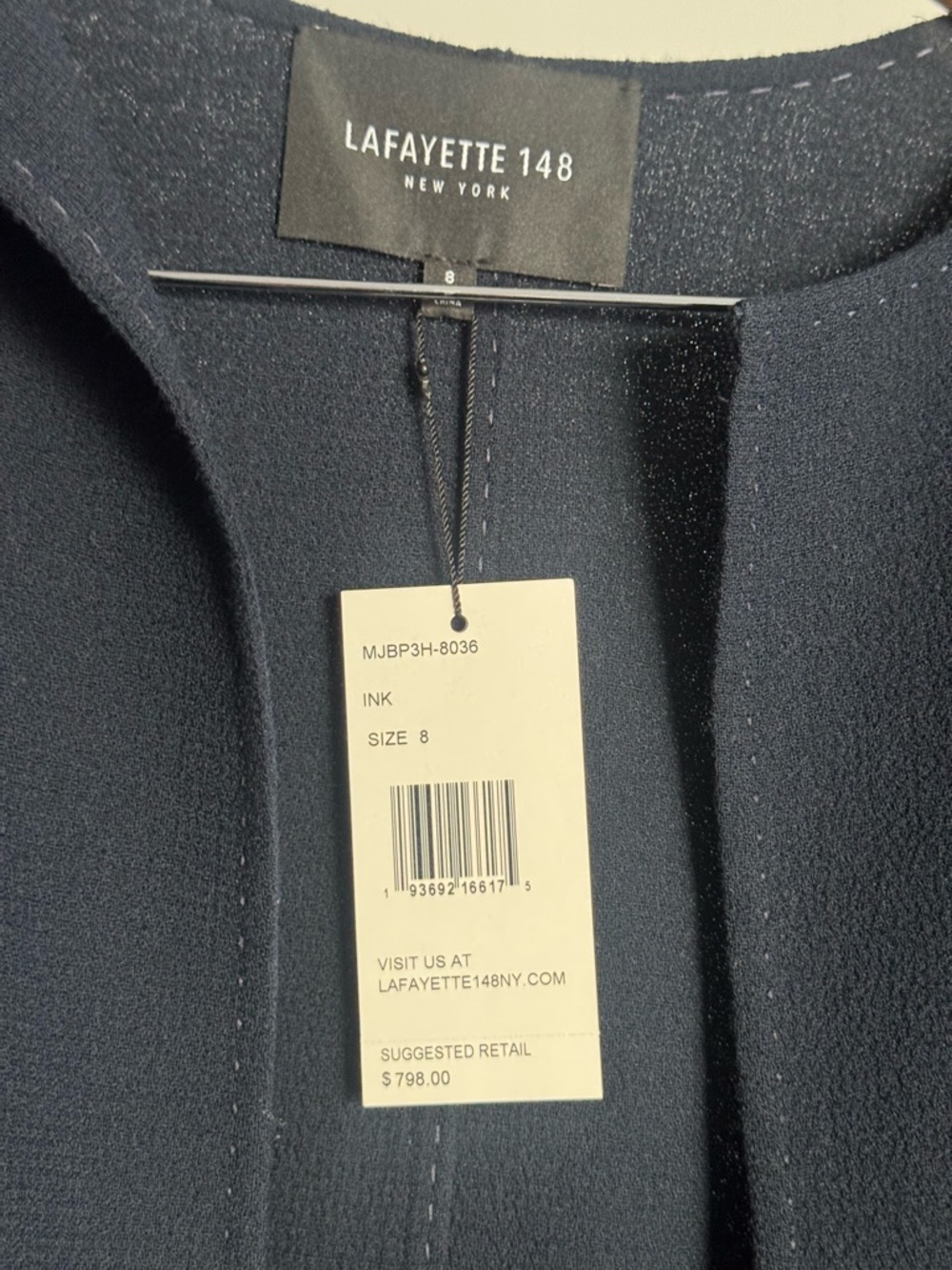 Lafayette 148 New York Ink Navy Open-Front Blazer